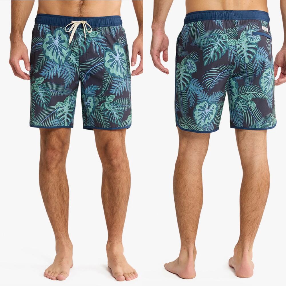 Fair Harbor Shorts Mens XL Blue Green Anchor Lined Swim Athletic Tropical Beach